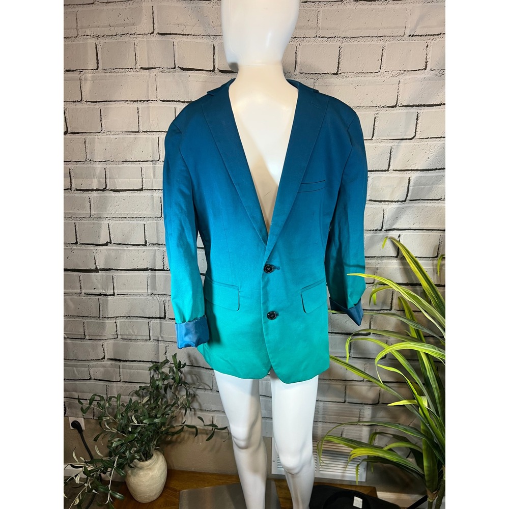 INC International Concepts Mens Small Slim Fit Teal Green Ombre Gradient Blazer